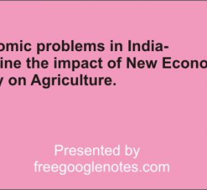 Economic problems in India-Examine the impact of New Economic Policy on Agriculture.